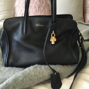 Alexander McQueen Pebbled Black Satchel- black